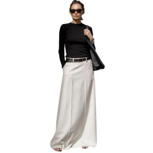 Klänningar yeezzi 2023 Nya sommar maxi kjolar stilfulla hline fast färg lång kjolbotten för kvinnor som går ut koreanska modekläder