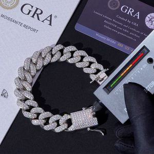 Hiphop Mens Chains Iced Out Gra Moissanite Tight 925 Solid Silver 12mm 15mm 18mm 20mm Cuban Link Bracelet