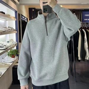 Men's Hoodies Autumn Winter Solid Color Fashion Long Sleeve Sweatshirts Man High Street Casual Loose Zipper Thicken Warm Y2K Pullovers