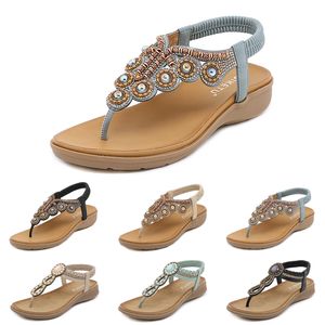 Bohemiska sandaler Kvinnor tofflor Wedge Gladiator Sandal Womens Elastic Beach Shoes String Bead Color30 Gai SP