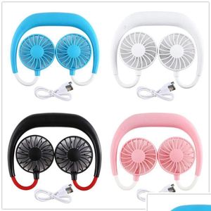 Party Favor Stock Party Favor Hand Fan Sports Portable Usb Rechargeable Dual Mini Air Cooler Summer Neck Hanging Drop Delivery Home Ga Dhnuh