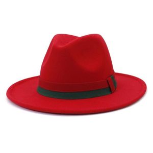 Szerokie grzbietowe czapki trend kremowy wełna poczuła fedorę z patchworkowym zespołem wstążkowym vintage moda mężczyzna Jazz Cap Women Panama Party Wedding Hat301t