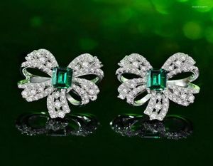 Stud Earrings Real 925 Sterling Silver 5 7mm Emerald Turquoise Moissanite Butterfly For Women Wedding Jewelry Year Gift2342004