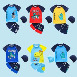 Ternos meninos roupas de banho de duas peças de roupas de banho de meninos de meninos flutuantes terno infantil terno de tração infantil desenho animado praia usa troncos de natação