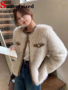 Pele feminina grosso coreano curto casacos falsos de luxo jaquetas de inverno moda alta qualidade outerwear elegante quente peludo chaquetas