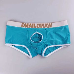 Underbyxor Mens Boxer Shorts Open Front Male Sexy Underwear Milk Silk Panties Penis Hole Pouch Underbyxor Sömlös Boxershorts Brand WJ