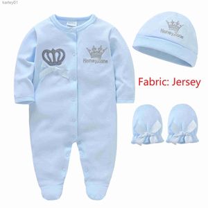 Footies Neonati maschi Pagliaccetto Royal Crown Prince 100% cotone Set di abbigliamento con guanti da berretto Infant Girl One-Pieces Footies Tute da notte YQ240306