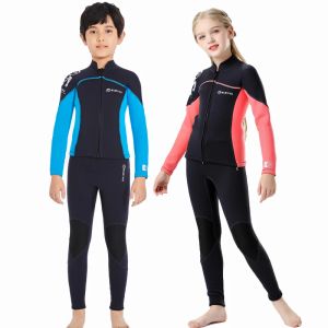 Swimwear 2.5mm Neoprene Wetsuit Kids Youth Thick Thermal Swimsuits Surfing Full Diving Suit Children Scuba Wet Suits Two Pieces Set