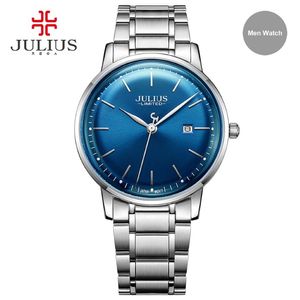 Marka Julius zegarek ze stali nierdzewnej Ultra cienkie 8 mm mężczyzn 30m wodoodporne na rękę Auto Data limitowana edycja Whatch Montre JAL-040289Q