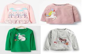 INS FALL NEW ARRIVING GIRLS KIHDS CARTOON RABBIT HORSE DESIGN LEGS SLEEVE T SHIRTH KIDS因果100コットンガール因果Tシャツ1417471