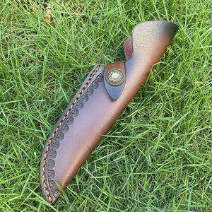 New S2265 Two-layer general-purpose cowhide leather, Leather Knife Sheath for Fixed Blade 4.8 Inch Knives Brown Basket Weave Sheaths with Belt Holder