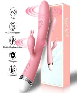 Gspot Rabbit Double Vibrator For Woman Strapon Masturbation Clitoris Stimulator Dildos Waterproof Rechargeable Adult Sex Toys Y195549273