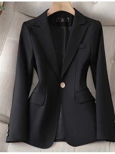 Czarne formalne blezer kobiety pojedyncze guziki z długim rękawem płaszcz z krawędzi kołnierza kurtka biznesowa damskie biuro Blazers Outerwearr 240305