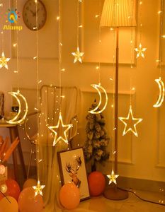 LED -gardinsträngsljus 110V 220V Moon Star Fairy Lights Christmas Garland Window Lamp utomhus inomhus för hembröllopsfest deco8585434