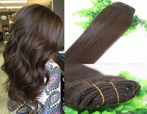 Grampos de extensão de cabelo humano 2 marrom escuro em linha reta cabelo humano brasileiro 7pcs 120grama 12 polegadas 20 polegadas 26 polegadas5589591