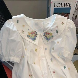 Camicette da donna ricamo giapponese blusa fiore bambola dolce bottino abbottonate studentesse donne estate tops y2k estetico sciolto corto