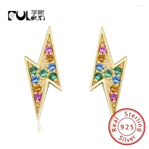 Stud Earrings Luxury Multicolor Colorful Rainbow Lightning Earring 925 Sterling Silver Pave Zircon CZ 14k Gold Plated Jewelry Wholesale