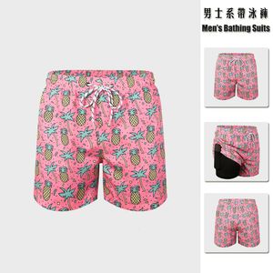 Men's Shorts Double Layered Swimming Pants Men Fashionable Loose Fitting Casual Beach Soaking in Hot Springs to Prevent Awkwardness and Adding Fat Plus Size for