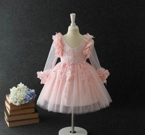 Meninas vestidos de renda crianças floral bordado manga longa princesa roupas de festa crianças estéreo pétala tule tutu vestido de baile A006626090