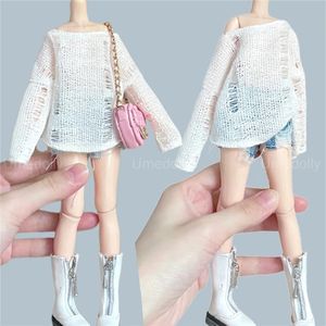 1st 1/6 BJD Dolls Fashion Hollow Knit Smock / Denim Shorts kläder för Blyth Doll Accessories Toy 240301