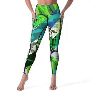Calças ativas engraçadas spaper yoga mulheres flores tiras impressão leggings cintura alta bonito legging estiramento design fitness esporte