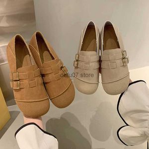 Dress Shoes Single Shoe Girl 2024 Spring and Autumn Season New Leather Splicing One Step Double Belt Buckle BeanH240306