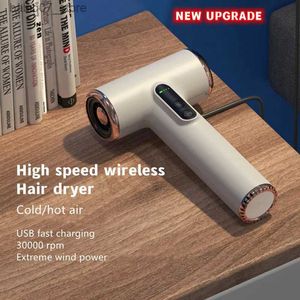 Secadores de cabelo novo secador de cabelo sem fio 30000 rpm alta velocidade do vento seco fresco ar quente rens casa dormitório viagem usb carregamento secador de cabelo q240306