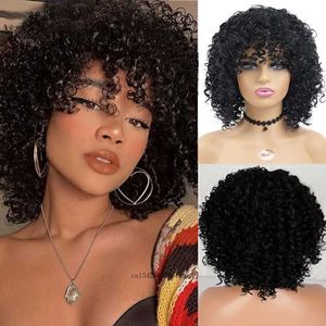 Perucas de cabelo sintético curto afro kinky encaracolado peruca para mulheres natural fofo preto diário cosplay festa de halloween 240306