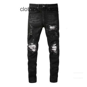 Denim amirs jeans designer calças homem outono 2024 verão novo remendo quebrado moda high street slp fino ajuste masculino ukcw