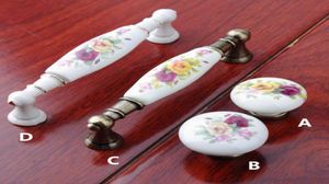 96mm fashion vintage rural painting ceramic furniture handles ivory white drawer cabinet knobs s bronze dresser door handles8030828