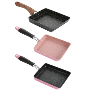 Pans Frying Pan Stainless Steel Non-stick Frypan Square Kitchen Cooking Skillet Cookware Wood Grain Handle