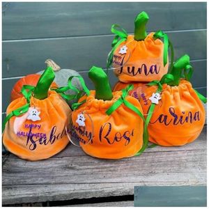 Partybevorzugung Großhandel Süßes oder Saures Süßigkeiten Beutel Eimer Orange Veet Kürbiskorb Halloween Taschen Drop Lieferung Hausgarten Festlich Pa Dhh4K