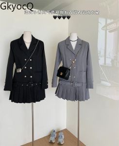 Abito GkyocQ moda coreana nuovo abito femminile di classe colletto del vestito doppio petto giacca a pieghe cappotto temperamento abiti femminili