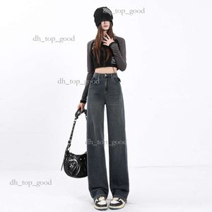 Em forma de u bolso cimento cinza perna larga jeans 2024 início da primavera contrastante cintura alta solta casual corte estreito calças de perna reta 506