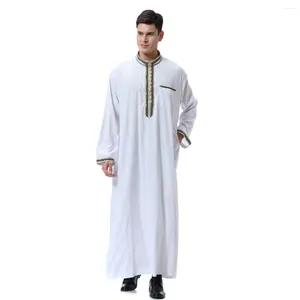 Etniska kläder män Dubai Saudiarabiska Thobe Kaftan Abaya långärmad mantel Thoub Daffah Dishdasha muslimsk klänning Eid Jubba Ramadan Islamic