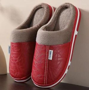 Slippers Waterproof Women Shoes Winter Home Indoor House Warm Plush Leather Men Thick Bottom Zapatillas