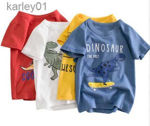 T-shirts T-shirts Dinosaur T-shirts för pojkar och flickor bomullstoppar coola kläder för barn 1-10 Stil Summer Short Sleeve 240306