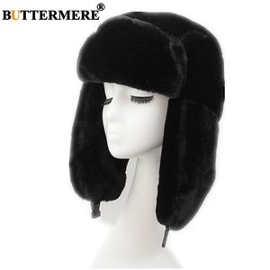 Cappello bombardiere di pelliccia di lattine per donne russa USHANKA Black Trapper Cappello femmina orecchie da sci inverno caldo Gorros Mujer Invierno284Q