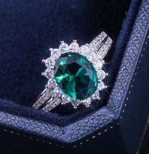 Bröllopsringar Huitan Romantic Plant Series Luxury Flower Shaped Vintage Euro Style Engagement Ring med Bright Green Stone3990499