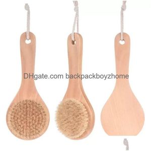 Bath Brushes, Sponges & Scrubbers 100Pcs Dry Bath Body Brush Back Scrubber Anti-Slip Short Wooden Handle Natural Bristles Shower Exfol Dhxju