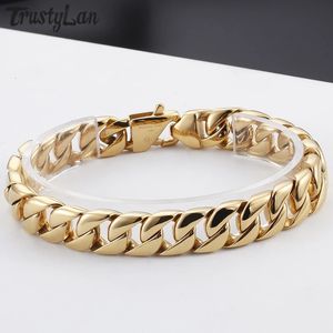 Gold Plated Stainless Steel Miami Cuban Curb Link Chain Bracelet for Men Classic Friends Mens Bracelets Jewelry Accessories 240226