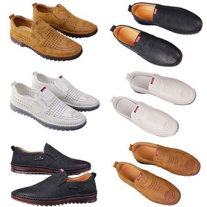 Freizeitschuhe für Herren, Frühling, neuer Trend, vielseitige Online-Schuhe für Herren, rutschfeste, weiche Sohle, atmungsaktive Lederschuhe, Schwarz, 42