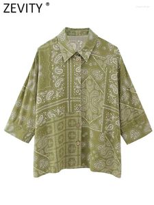 Kadınlar bluzlar Zevity kadınlar vintage paisley çiçek baskı smock bluz kadın üç çeyrek kollu gömlek şık kimono kimya blusas üstleri