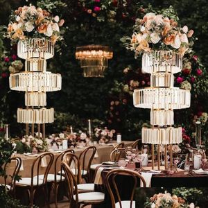 Party Decoration Luxury Gold Wedding Vase Centerpiece Acrylic Flower Stand med Hanging 5 Tier Round Chandelier Base för Drop Delivery Dhojb