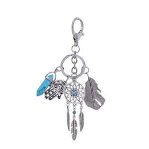 Portachiavi Dream Catcher Portachiavi Piuma Hamsa Mano Fatima Prisma esagonale Chakra Pietra naturale Ciondolo in cristallo Portachiavi Chiave retrò Dro Dhfjx