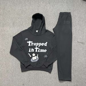 Klassisk Haruku Broken Planet Suit Tryckt brev American Street Men and Women Hip Hop Y2K Hooded Sweatshirt raka byxor
