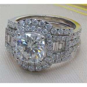 Paston jóias personalizado 925 prata esterlina 3ct mossanite anel conjunto almofada corte moissanite noivado anel de casamento