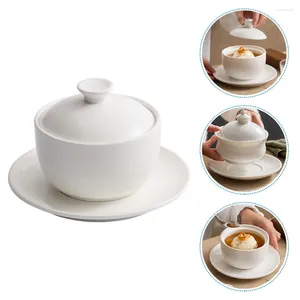 Dinnerware Sets Flatware Ceramic Stew Pot Bowl With Cover Small Lid Ceramics White Kitchen Tableware