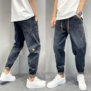 Jeans masculinos casuais denim vintage lavado solto-ajuste calças de cenoura outono streetwear bordado baggy jogger harem