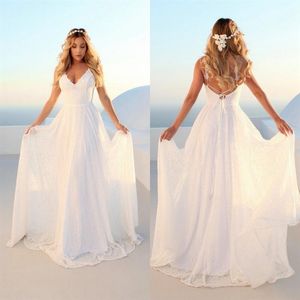 Elegante Boho Frauen Straps Lange Brautkleider 2020 Brautkleid V-ausschnitt Spitze Bohemian Slim Fit Party Sexy Braut Kleid günstige 252u